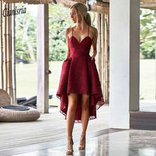 Dark Red Spaghetti Straps Lace High/Low Cocktail Dress Sweetheart Short Prom Party Dress Criss-Cross Sleeveless Homecoming Dress 2024 - buy cheap