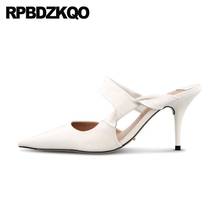 Luxury Mules Slipper Nude Pointed Toe Heels High Size 4 34 8cm Shoes Thin European White 2021 Mary Jane Sandals Ladies Pumps 2024 - buy cheap