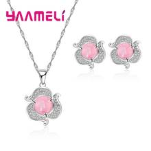 Vintage 925 Sterling Silver Necklace Earrings Charming Flower Shaped Pendant Jewelry for Wedding Engagement High Quality 2024 - buy cheap