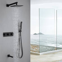 Brass Bathroom Shower Set Matte Black Square Rainfall Shower Faucet  Wall Mounted Shower Mixer 8-12" Shower Head 3 Ways Water 2024 - buy cheap