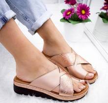 Sandálias femininas de verão, novo chinelo correção de dedo, sapatos de cunha plataforma, tira cruzada, sandálias casuais femininas, calçado plus 2024 - compre barato