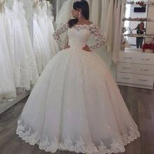 Bateay-vestidos de boda de manga larga con cuello transparente, vestido de baile, apliques de encaje, largo hasta el suelo, con cremallera, personalizados, novedad 2024 - compra barato