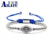 Ailatu Turkish Lucky Eye Macrame Bracelets with 4mm Stainless Steel Beads Blue Rope Chain Jewelry Party Gift 2024 - buy cheap