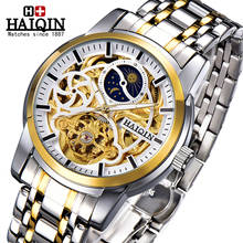 Haiqin-relógio de pulso masculino de luxo, relógio de marca automático, mecânico, pulseira dourada, 2020 2024 - compre barato