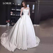 Lorie-vestido de noiva longo de cetim, com botões, possui manga longa, com renda 2024 - compre barato