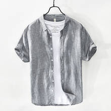 Cotton Linen Shirts Men Casual Short Sleeve Gray Turn Down Collar Tops Man Summer Hawaii Vacation Men's Shirt Y2944 2024 - buy cheap