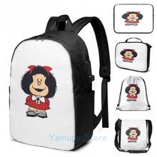 Mafalda con estampado gráfico divertido para hombre y mujer, mochila escolar con carga USB, bolso de viaje para ordenador portátil 2024 - compra barato