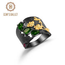 GEM'S балетное 925 пробы, серебряное, ручной работы, цветок, секретный сад, черное кольцо, натуральный хром, кольца с диопсидом для женщин, ювелирное изделие 2024 - купить недорого