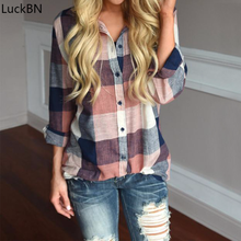 2018 Spring Autumn Shirts Women Plaid Print Blouses Office Casual Work Loose Lapel Long Sleeve Shirt Female Button Blouse Tops 2024 - buy cheap