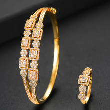 Godki-conjunto de joias de luxo femininas, conjunto de 2 linhas com pulseiras e anéis de zircônia cúbica, joias de noiva estilo dubai, para casamento, 2020 2024 - compre barato