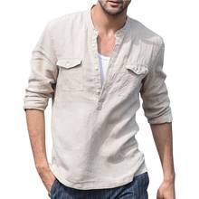 2022 Mens Linen Shirt Man Baggy Cotton Long Sleeve Top Blouses Men Casual White Tee Shirt Male Spring Summer Handsome Shirt XXXL 2024 - buy cheap