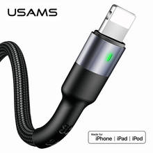 USAMS LED light usb cable charger for iPhone 11 xs xr 8 7 6s plus 5 ipad fast data charging cable short 50cm 1m 2m for lightning 2024 - buy cheap