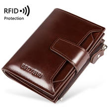 RFID Protection Men's Wallets Genuine Leather Card Holder Short Purse Vintage Coffee Oil Wax Leather Male Wallets 2020 Bolsas 2024 - buy cheap