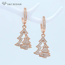 S&Z DESIGN 2020 New Fashion Christmas Tree Dangle Earrings  585 Rose Gold Cubic Zirconia Jewelry For Women Girls Christmas Gift 2024 - buy cheap