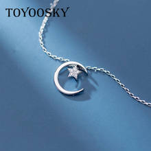New Arrival 925 Sterling Silver Dazzling Chain Moon Star CZ Pendant Necklaces For Women Silver 925 Charms Korea Style Fine Jewel 2024 - buy cheap