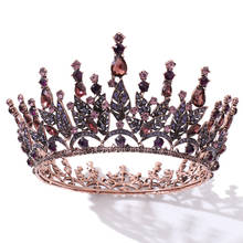 Corona de boda redonda de cristal púrpura de cobre rojo antiguo Vintage, Tiara nupcial barroca, tocados, accesorios para el cabello de mujer para novia 2024 - compra barato