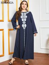 Vestido étnico de bolinhas bordadas, azul marinho, feminino, outono, 2020, gola redonda, manga comprida, índio, árabe, muçulmano, turquia, roupas novas 2024 - compre barato