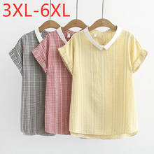 New 2021 Ladies Summer Plus Size Tops For Women Large Blouse Short Sleeve Loose Casual Yellow Cotton Plaid Shirt 3XL 4XL 5XL 6XL 2024 - buy cheap