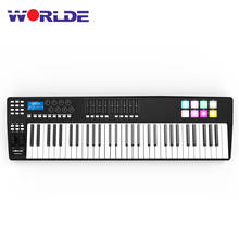 World de-controle para teclado midi usb panda61, controle portátil de teclado midi com 8 teclas rgb coloridas, com gatilho e iluminação de fundo, controle para piano 2024 - compre barato