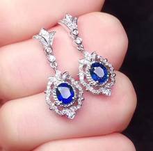 charming blue gemstone stud earrings for lady ornament real 925 silver natural sapphire lucky birthstone Sep Virgo birthday gift 2024 - buy cheap