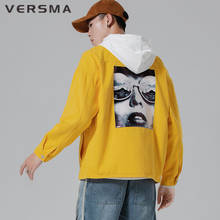 Versma coreano recortado voltar imprimir denim jaqueta para homens roupas da juventude hip hop grandes dimensões cowboy amarelo jean jaqueta jeans preto casaco 2024 - compre barato