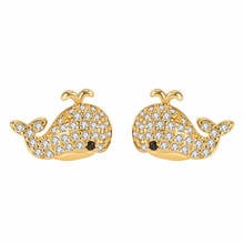 Pendientes pequeños y Chic con diseño de delfín para mujer y niña, aretes pequeños de Color dorado de 18k, cristal AAA, Circonia cúbica, piedras preciosas, joyería fina 2024 - compra barato