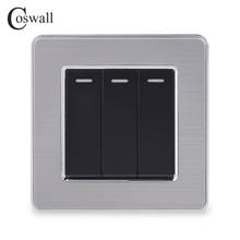 Coswall 3 Gang 1 Way роскошный светильник, настенный выключатель, выключатель, панель из нержавеющей стали, AC 110 ~ 250 В 2024 - купить недорого