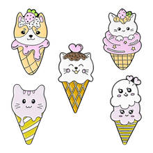 New Cartoon Ice Cream Enamel Pins Cute Cat Dog Kitten Brooches Bag Clothes Lapel Pin Badge Jewelry Gift for Friends Wholesale 2024 - buy cheap