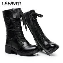 2020 Motorcycle Boots Winter Mid-Calf Boots Cowhide Leather Boots Lace-up Spring Autumn Ladies Boots Size 35-40 2024 - buy cheap