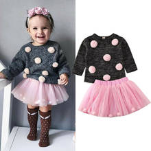 1-4 Years Kid Girls Clothes Toddler Baby Girls Autumn Winter Kid Clothes Set Hairball Knit Sweater Tops+Tutu Skirt Girls Outfits 2024 - buy cheap