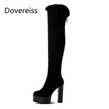 Dover sapatos femininos de inverno, sapatos da moda para mulheres, sexy, elegante, bico fino, calçados de bloco conciso, maduros, sobre o joelho, 40 2024 - compre barato