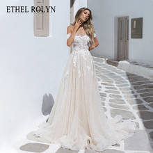 Ethy ROLYN-vestido de novia de corte en A, traje de novia con cuentas delicadas, Apliques de encaje, flores, hombros descubiertos, Espalda descubierta, para playa, 2021 2024 - compra barato