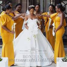 2021 Mermaid Bridesmaid Dresses Black Girls Yellow One Shoulder Floor Length  South African Bridesmaid Dress Party Dress 2024 - buy cheap