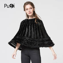Pudi CK710 The New Women Poncho Real Knitted Hooded Rabbit Fur Shawl Poncho Stole Cape Scarf Wrap Black 2024 - buy cheap