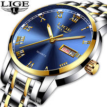 Часы наручные LIGE Мужские кварцевые, модные спортивные полностью стальные золотистые деловые брендовые Роскошные водонепроницаемые 2024 - купить недорого