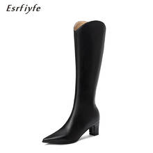 ESRFIYFE 2020 New Autumn Winter PU Leather Women Knee High Boots Sexy Pointed Toe Western Cowboy Boots Women Thick Heels Boots 2024 - buy cheap