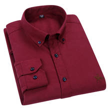 AOLIWEN brand men new 100% cotton Oxford wine red solid color long sleeve shirt business casual non-fading soft slim fit shirts 2024 - buy cheap