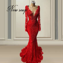 Arabic Red Beaded Party Dresses Dubai Robe De Soiree 2021 Sexy Long Prom Dress Arabic Customized Celebrity Gowns Evening Dresses 2024 - buy cheap