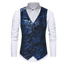 Blue Bronzing Paisley Vest Men 2019 Autumn New Sleeveless V Neck Waistcoat Men Business Casual Social Vests Gilet Homme Costume 2024 - buy cheap