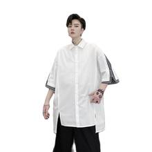 Men summer striped patchwork short sleeve shirt fake two piece fashion blouse womens oversized black white casual shirts blusas 2024 - compre barato