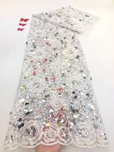 France Nigeria Sequins African Net Tulle Mesh Beaded Lace Fabric 5 Yards/many High Quality Wedding Dresses RF4321 2024 - buy cheap