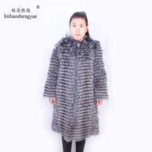 Linhaoshengyue лиса литиевая плюс длинное 90 см длинное меховое пальто с круглым вырезом, настоящее серебряное лисий мех пальто, зимнее теплое женское 2024 - купить недорого