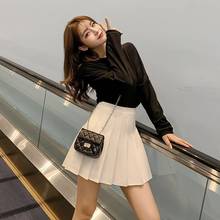 Saia curta de cintura alta feminina, saia plissada linha a mini escolar chique sólida temperamento xadrez com zíper coreano 2024 - compre barato