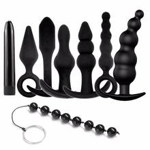 Conjunto de plugues anais de silicone, 8 peças, massagem vaginal, ponto g, vibrador, clitóris, ano, contas, brinquedos sexuais para mulheres, homens, gays 2024 - compre barato