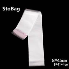 StoBag 200pcs 8*45cm Clear Self Adhesive Seal Cellophane Bag Gift Jewelry Packaging Long Slender Bag Resealable Poly OPP Plastic 2024 - buy cheap