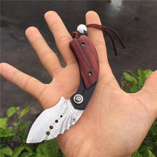 Cuchillo plegable de Damasco con mango de madera, herramienta de supervivencia al aire libre, de bolsillo, para acampar y cazar, EDC 2024 - compra barato