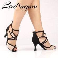Ladingwu Women Dance Shoes Latin Ballroom Dance Shoes Ladys Girls Geometry Clipping Salsa Dance Shoes Beige Suede Heels 6-10cm 2022 - buy cheap