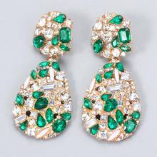 FASHIONSNOOPS-pendientes largos con diamantes de imitación para mujer, aretes colgantes, cristales, geométricos, brillantes, para bodas, regalos de joyería 2024 - compra barato