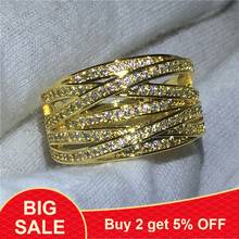 Трендовое кольцо с наполнителем из желтого золота с крестиком AAAAA Циркон cz Обручальные кольца для женщин Свадебные ювелирные изделия 2024 - купить недорого