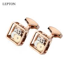 Lepton Rose cuadrado dorado enmarcado Steampunk Gear Watch gemelos con mecanismo para hombres, negocios, gemelos de boda, Relojes gemelos 2024 - compra barato